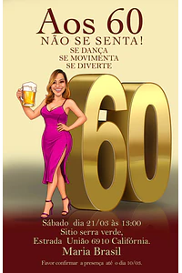 Caricatura + Convite Digital Personalizado  Especial Mulher Aniversário 30 40 50 60 Anos Elegante Brindando comemorando Convidando Entrega Rápida
