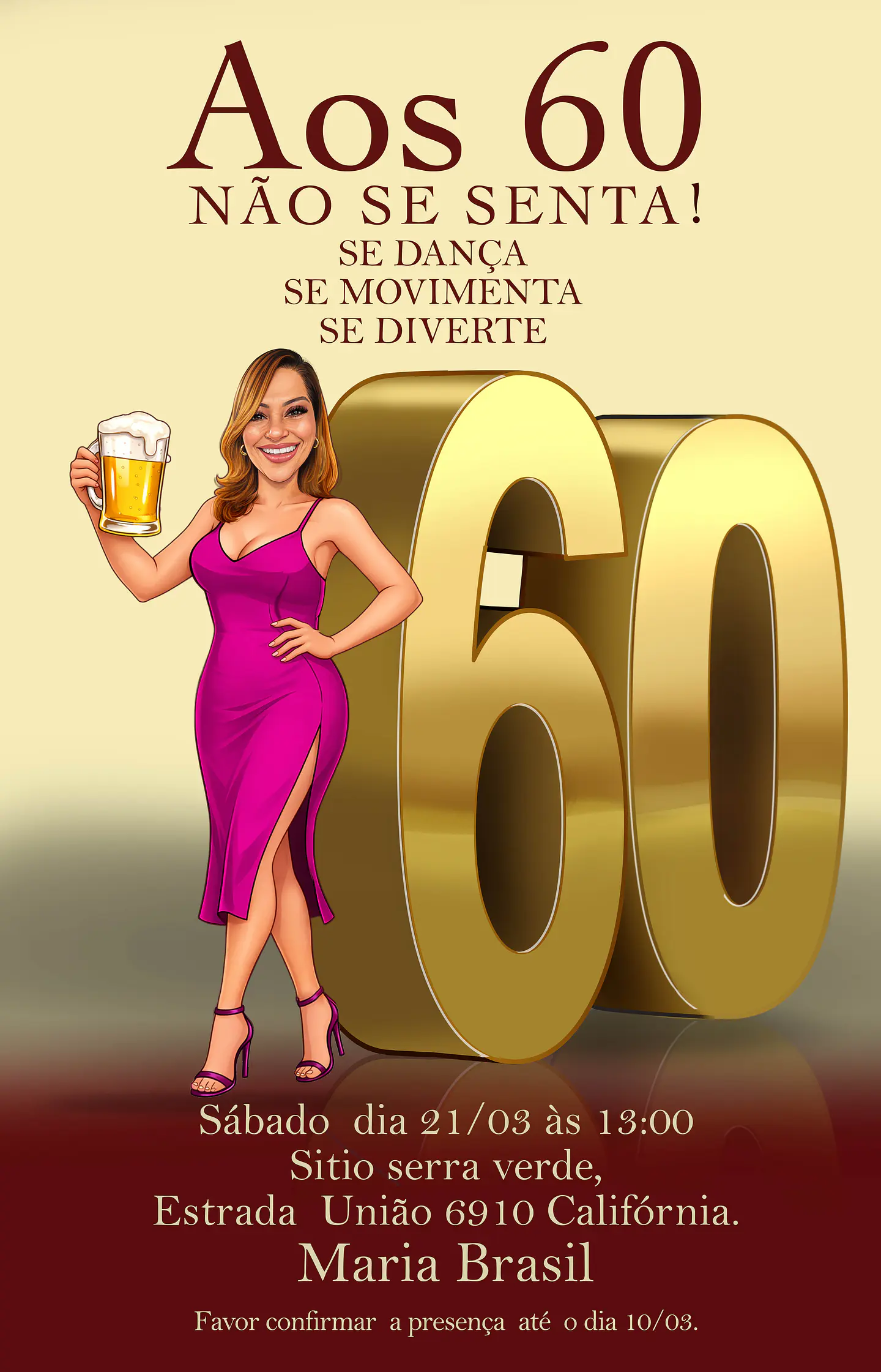 Convite Digital com Caricatura Personalizada Feminina para Aniversário 3