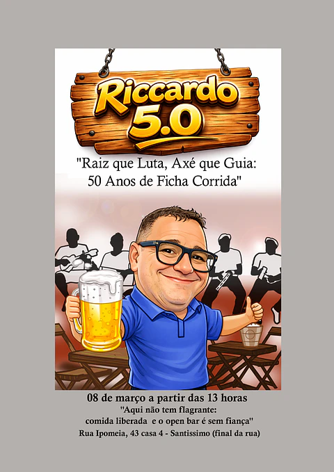Convite Digital Caricatura 50 Anos(meio século) Masculino Tema Boteco | Aniversário Personalizado com Foto