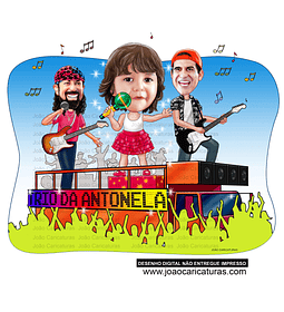 Caricatura aniversário 1 criança micareta músicos em cima trio elétrico cantando tocando Bel Marques e Durval Lelys carnaval folia rua show micareta