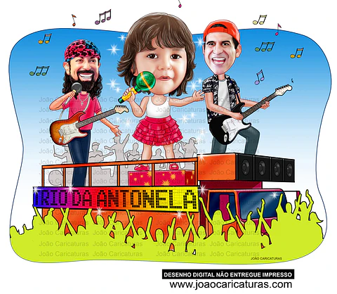 Caricatura de Aniversário Infantil Micareta – Trio Elétrico com Músicos | Tema Carnaval Personalizado