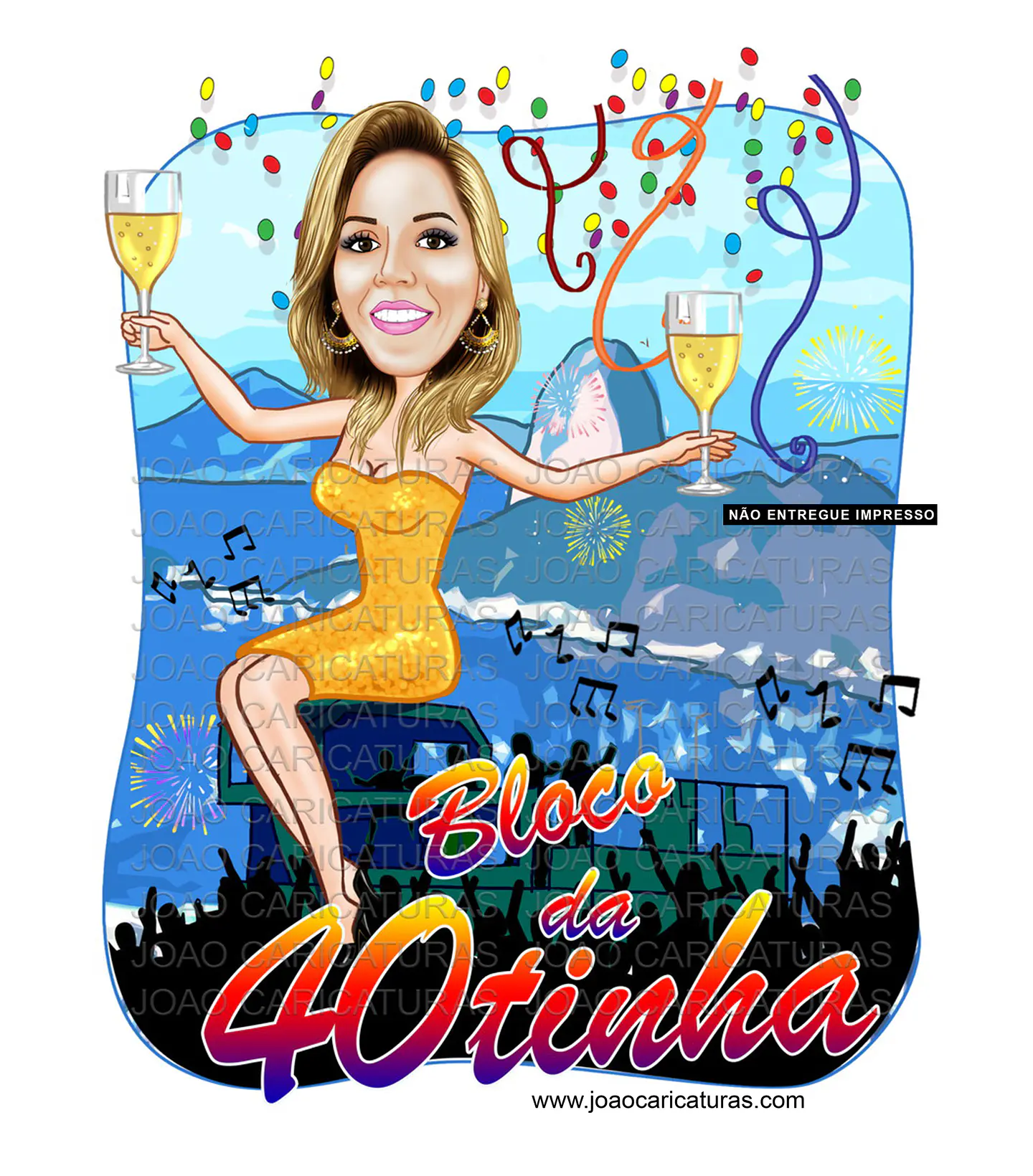 Caricatura de Aniversário Feminina no Trio Elétrico | Tema Micareta Carnaval (20, 30, 40, 50, 60 anos) 3