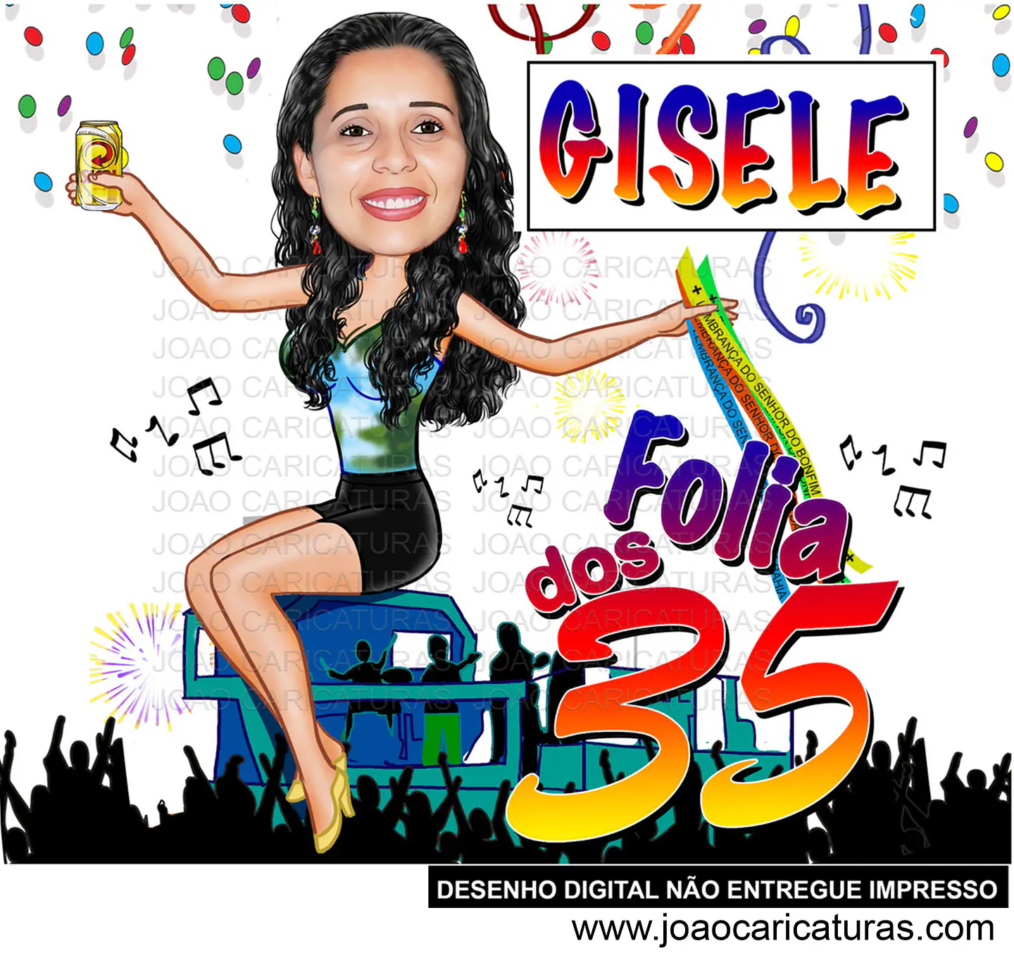 Caricatura de Aniversário Feminina no Trio Elétrico | Tema Micareta Carnaval (20, 30, 40, 50, 60 anos) 4