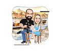 Caricatura digital de casal namorados namoro abraçados aniversário festa presente luar príncipe juntinhos crush moderna realista, caprichada rosto normal natura traços perfeitos vinho Santos 