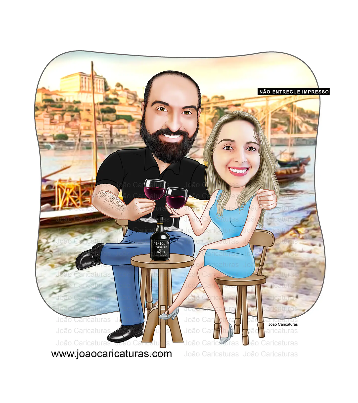 Caricatura digital de casal namorados namoro abraçados aniversário festa presente luar príncipe juntinhos crush moderna realista, caprichada rosto normal natura traços perfeitos vinho Santos  4
