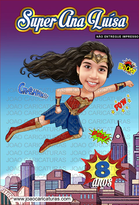 Caricatura Infantil Menina Maravilha | Tema Mulher Maravilha