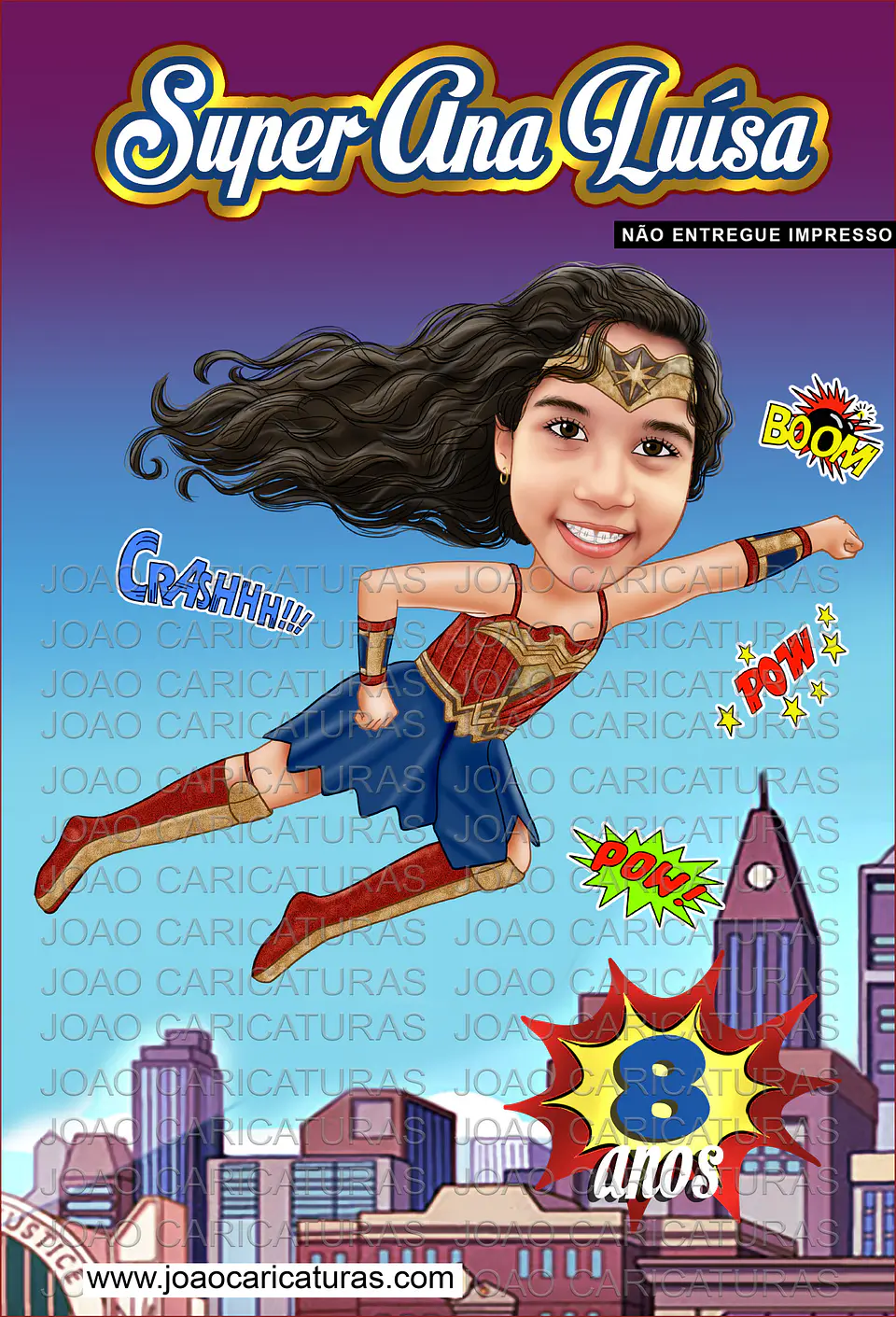 Caricatura Infantil Menina Maravilha | Tema Mulher Maravilha 2