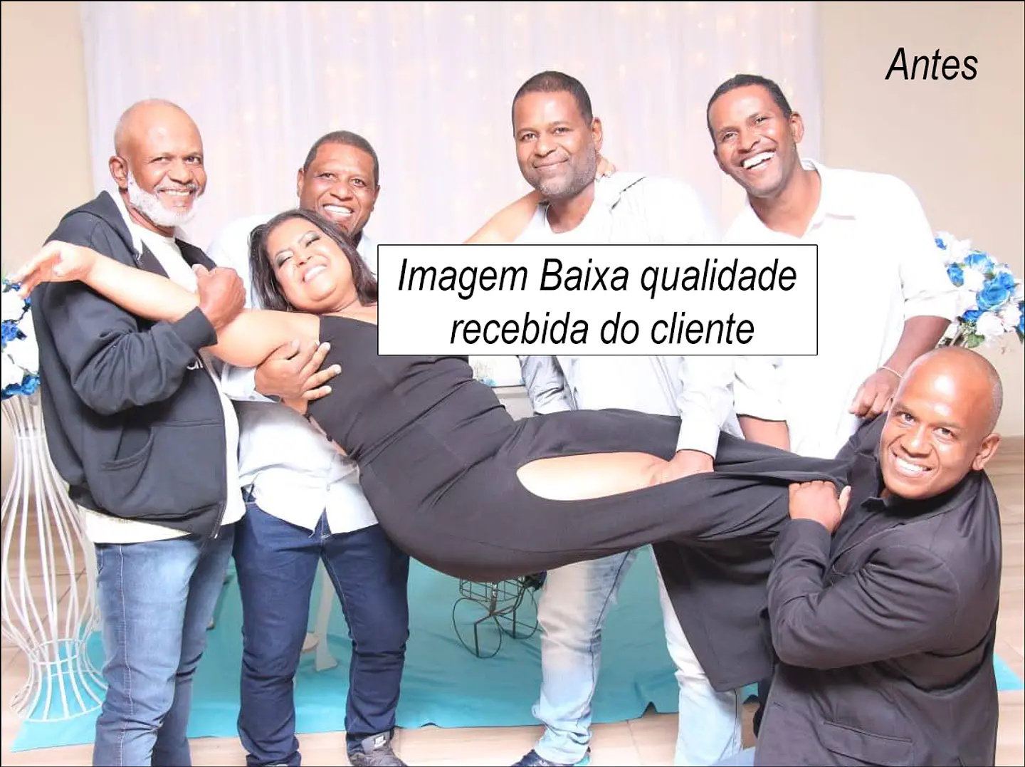 Restauramos memórias especiais. Nesta montagem adicionamos um casal de uma foto antiga à foto atual da família, criando uma lembrança única. 5