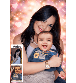 Montagem de fotos.Criamos um lindo abraço amoroso da  saudosa titia com seu sobrinho que não conheceu em vida. Encomende a sua montagem!!!