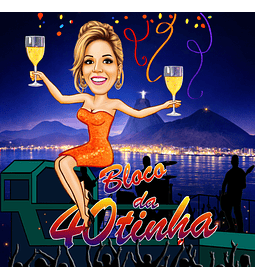Caricatura aniversário Mulher numa micareta em cima trio elétrico cantando carnaval folia rua show micareta Rio de Janeiro brinde multidão carnavalesco bloco camiseta 20 30 40 50 60 anos