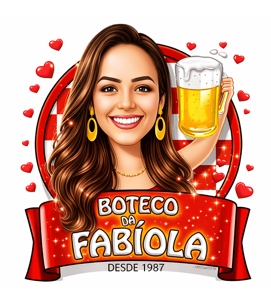 Caricatura digital personalizada mulher rosto normal  uso para banner ou convite e ainda lembrançinhas de aniversário -Tema Boteco-bar-João Caricaturas