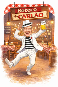 Caricatura Digital Tema Boteco | Convite Divertido e Personalizado