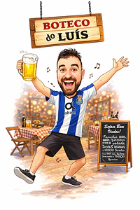 Caricatura Digital Tema Boteco | Convite Divertido e Personalizado
