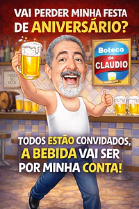 Caricatura Digital Tema Boteco | Convite Divertido e Personalizado