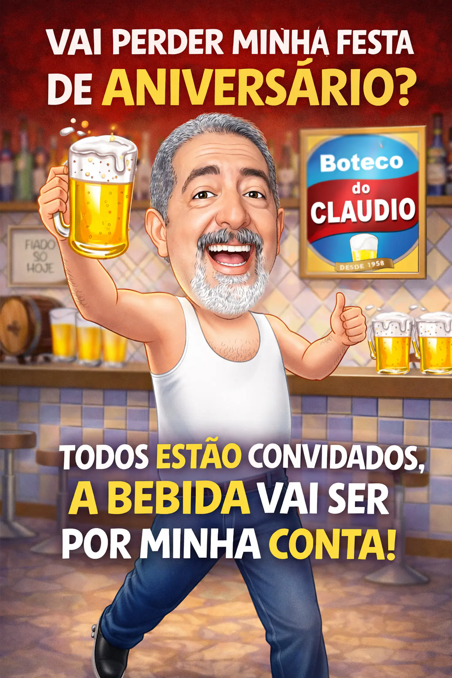 Caricatura Digital Tema Boteco | Convite Divertido e Personalizado 2