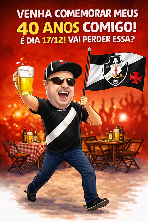 Caricatura Digital Tema Boteco | Convite Divertido e Personalizado
