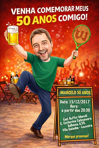 Caricatura Digital Tema Boteco | Convite Divertido e Personalizado