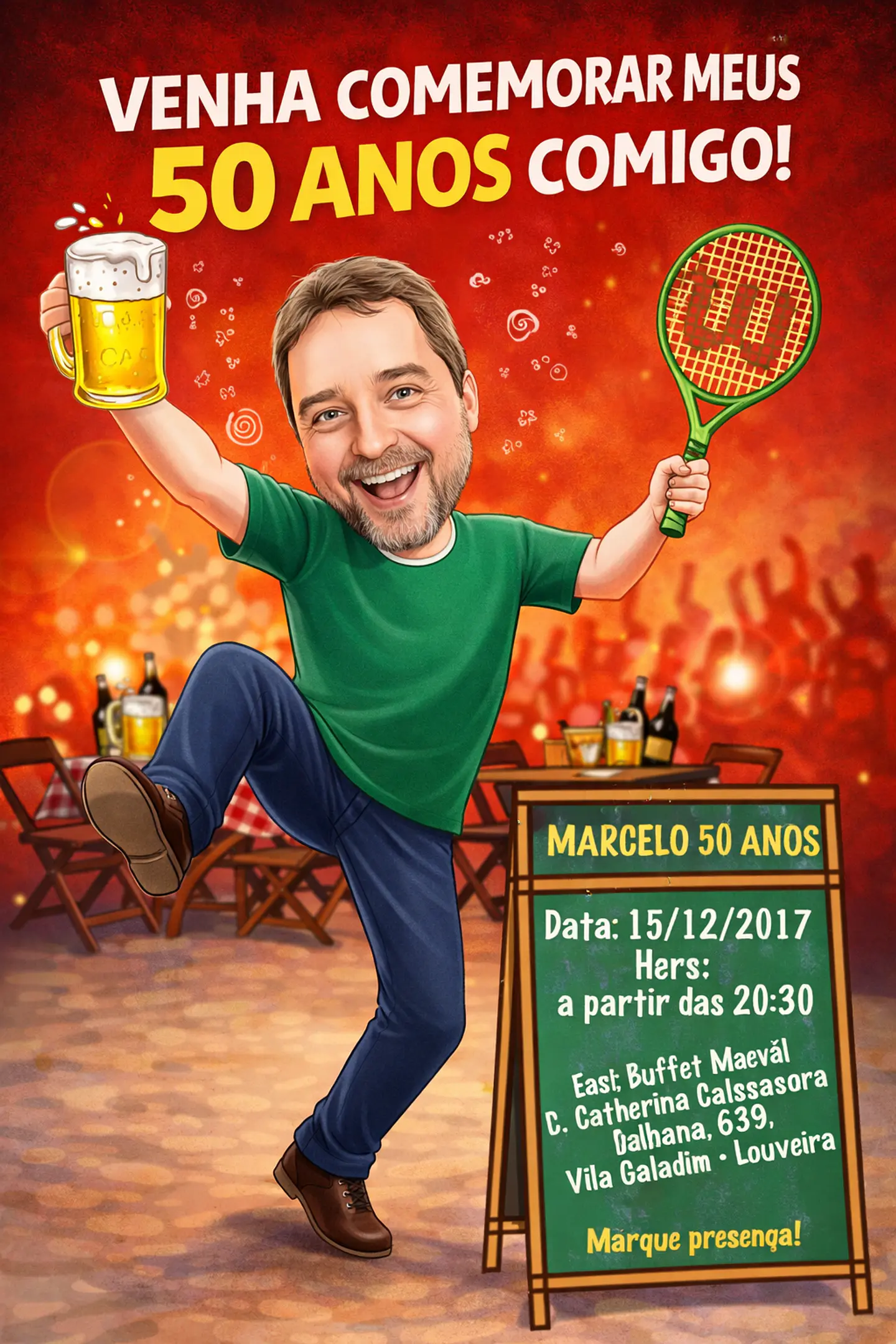 Caricatura Digital Tema Boteco | Convite Divertido e Personalizado 6
