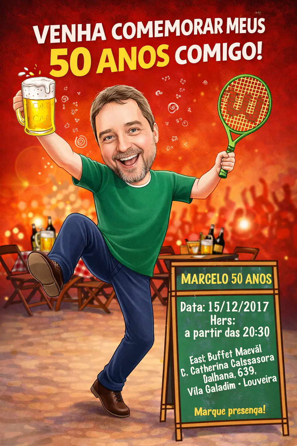 Caricatura Digital Tema Boteco | Convite Divertido e Personalizado 6