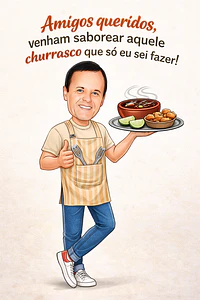 Caricatura Personalizada para Convite de Aniversário tema feijoada | Arte Digital Exclusiva