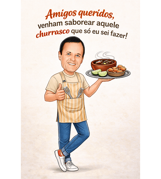 Caricatura Personalizável de Aniversariante para Convite Boteco Feijoada Cozinha Festa Comemoração Arte Decorativa p Impressão de Banner Convite  Minha Feijoada etc