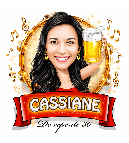 Caricatura Personalizada com seu Rosto Tema Boteco Formato Digital Mulher Convite e Lembrançinhas Aniversário Tema Feijoada Cavaquinho Petiscos