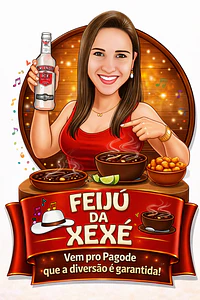 Caricatura Personalizada com seu Rosto Tema Boteco Formato Digital Mulher Convite e Lembrançinhas Aniversário Tema Feijoada Cavaquinho Petiscos