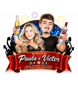 Caricatura bar boteco Digital -Tema boteco duplo, casal,marido,mulher aniversário, vódica, pinga,51, amigos, companheiros,comemoração, rótulo, cartaz
