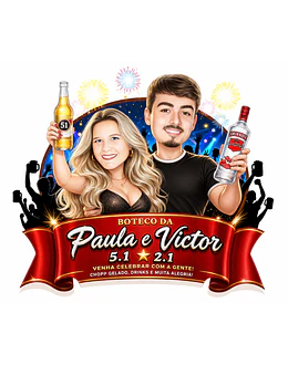 Caricatura Tema Boteco Casal | Convite ou Banner Personalizado com Seu Rosto