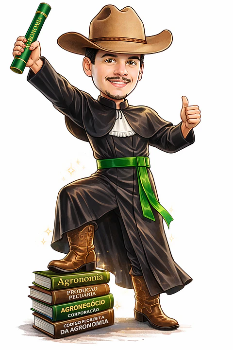 Transformo sua foto em uma caricatura única 🎨Caricaturas Digitais de Homem Desenho Realista Beca Bota Chápeu Formandos Agrônomo . Encomende já!