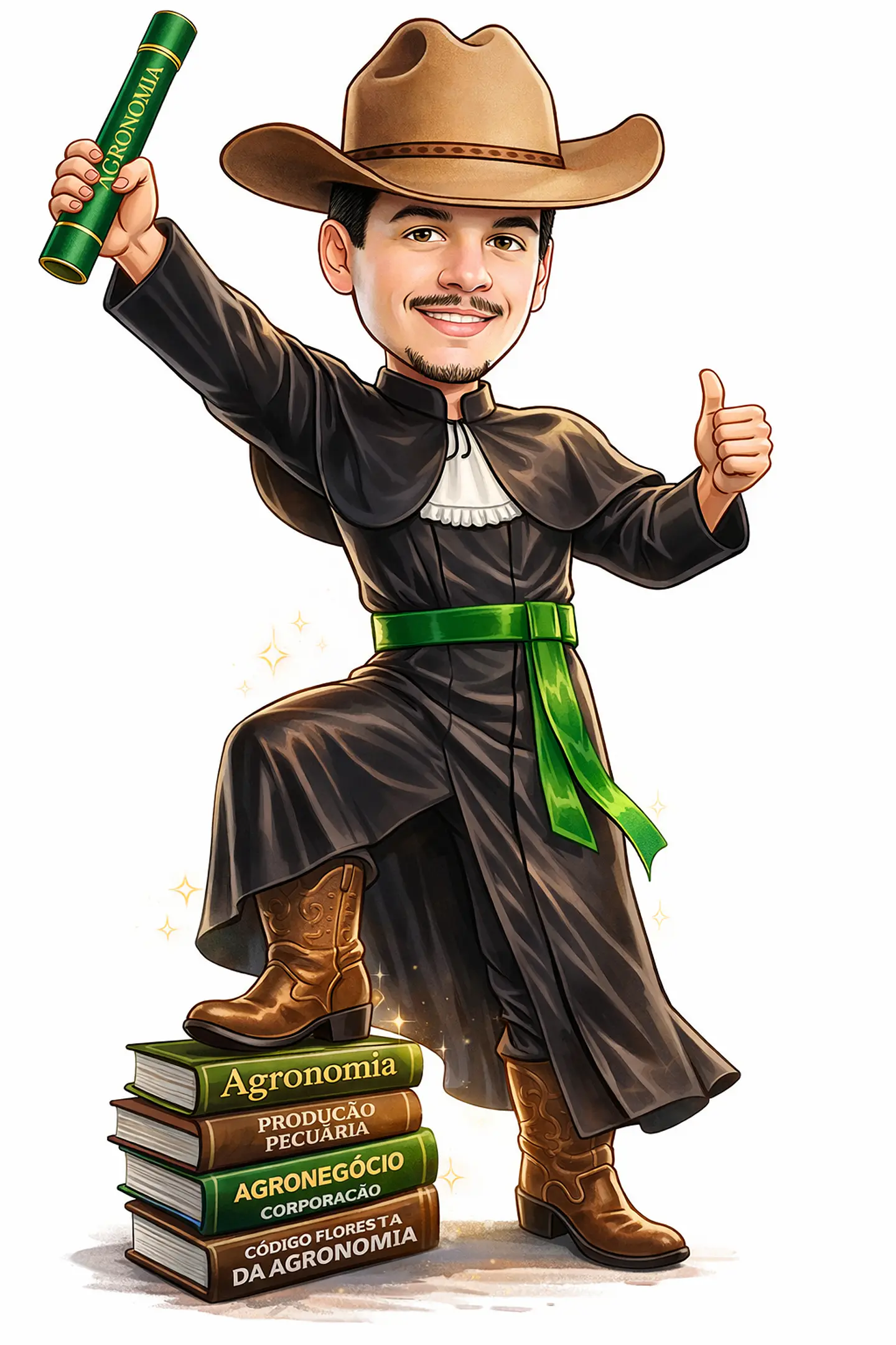 Transformo sua foto em uma caricatura única 🎨Caricaturas Digitais de Homem Desenho Realista Beca Bota Chápeu Formandos Agrônomo . Encomende já! 1