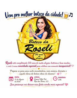 Caricatura Digital Feminina Tema Boteco | Convite Personalizado para Aniversário com Arte Exclusiva