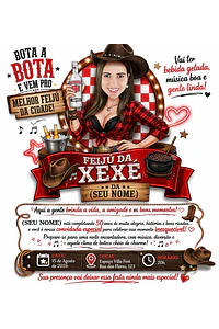 Caricatura Digital Feminina Tema Boteco | Convite Personalizado para Aniversário com Arte Exclusiva