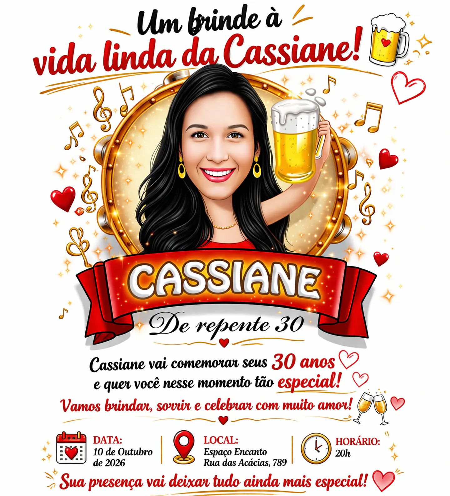 Caricatura Personalizada Feminina Tema Boteco | Convite e Banner para Aniversário 3