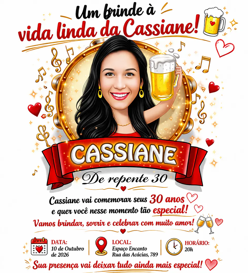 Caricatura Personalizada Feminina Tema Boteco | Convite e Banner para Aniversário 3