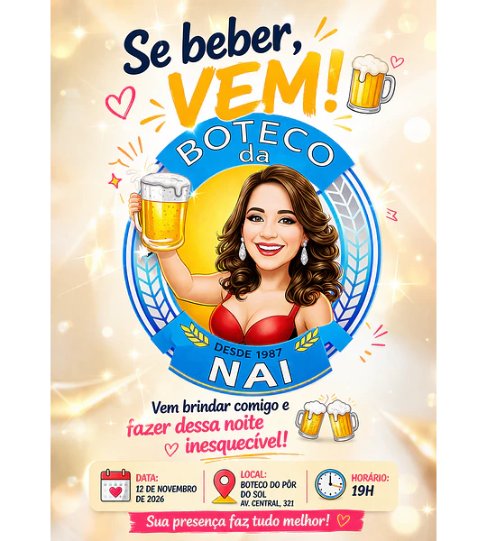 caricatura- convite -digital-personalizada-mulher-rosto-normal-uso-para-banner-ou-convite-e-ainda-lembrancinhas-de-aniversario-tema-boteco-bar-joao-caricaturas