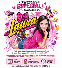 Caricatura  Personalizada  Convite  Aniversário Jovem Menina Patinadora Patins  Antigo Quad Esporte 4 Rodinhas  Skate Roller Botinha 9 10 11 12 13 14 15 16 anos, Soy Luna 