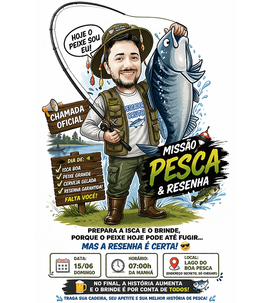  Caricatura Personalizada pescador Transformo sua foto em uma caricatura única   Perfeito para presentear alguém especial    Arte personalizada  Estilo exclusivo  Entrega rápida
