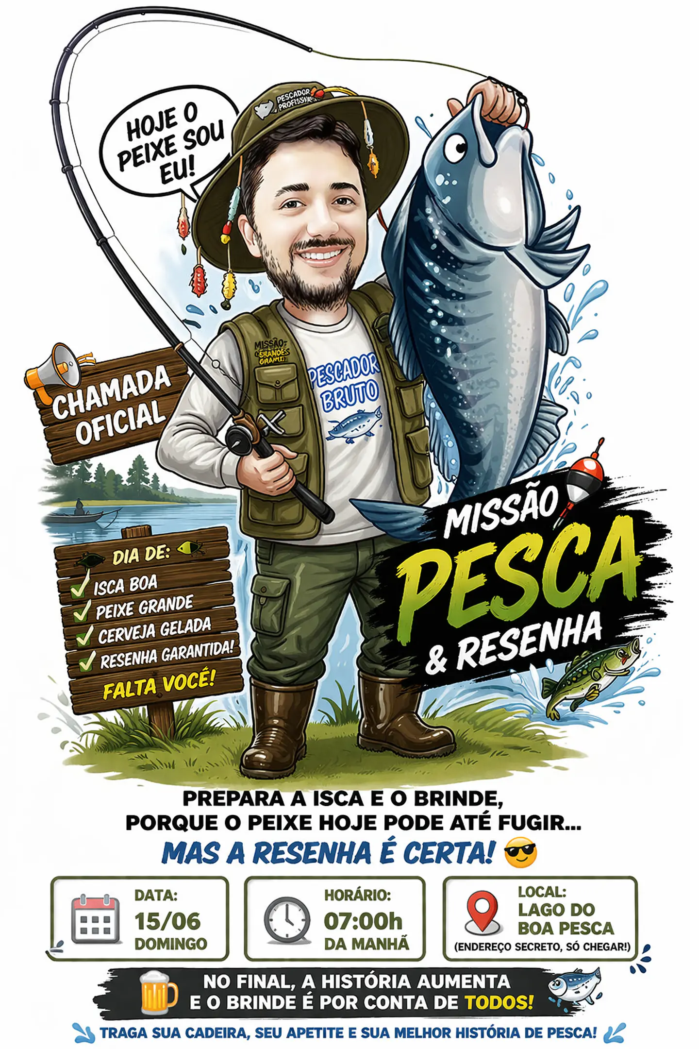  Caricatura Personalizada pescador Transformo sua foto em uma caricatura única   Perfeito para presentear alguém especial    Arte personalizada  Estilo exclusivo  Entrega rápida 1