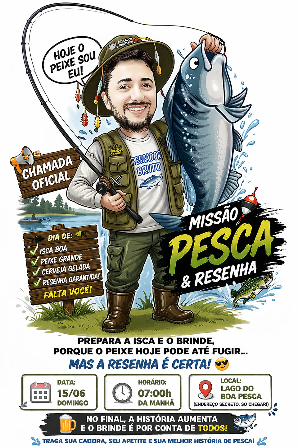  Caricatura Personalizada pescador Transformo sua foto em uma caricatura única   Perfeito para presentear alguém especial    Arte personalizada  Estilo exclusivo  Entrega rápida 1