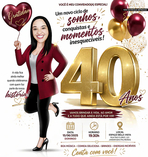 Convite de Aniversário Feminino com Caricatura Digital – Personalizado para Todas as Idades