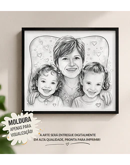 “Já imaginou se ver em uma caricatura cheia de personalidade? 😍” “O presente que ninguém esquece!” Linda caricatura digital  de família a traço preto, avó, vovó, vovô,netos, mãe, filha