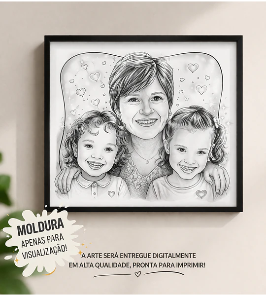“Já imaginou se ver em uma caricatura cheia de personalidade? 😍” “O presente que ninguém esquece!” Linda caricatura digital  de família a traço preto, avó, vovó, vovô,netos, mãe, filha