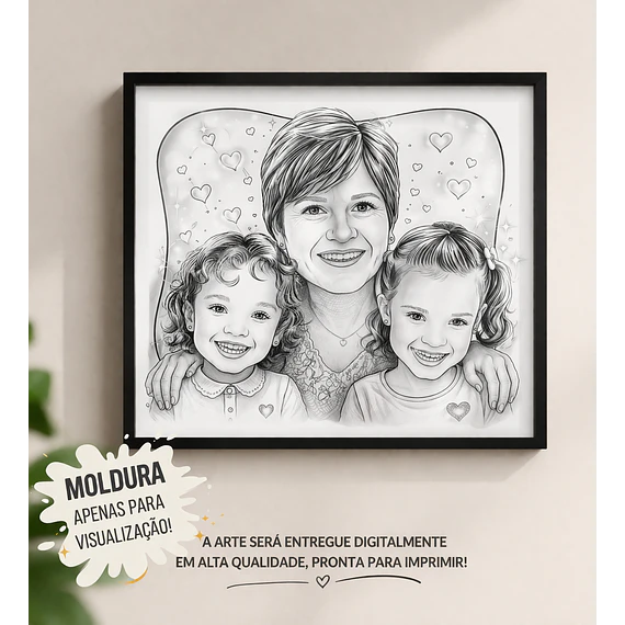 “Já imaginou se ver em uma caricatura cheia de personalidade? 😍” “O presente que ninguém esquece!” Linda caricatura digital  de família a traço preto, avó, vovó, vovô,netos, mãe, filha