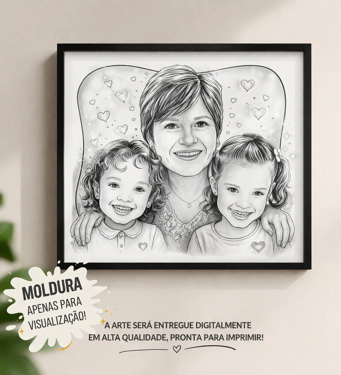 “Já imaginou se ver em uma caricatura cheia de personalidade? 😍” “O presente que ninguém esquece!” Linda caricatura digital  de família a traço preto, avó, vovó, vovô,netos, mãe, filha 1