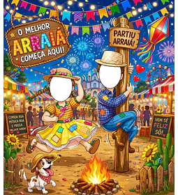 Desenho DIGITAL feito para Banner Eu FUI com Brincadeira São João Festa Junina Arraiá Pulando Fogueira Subindo Pau de Sebo Chapéu de Palha Casal de Noivos Caipiras NÂO IMPRESSO Pronta Entrega Painel 