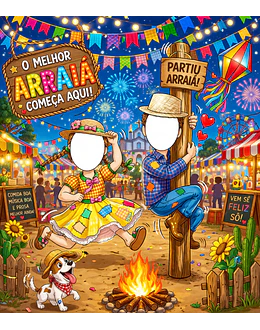 Desenho DIGITAL feito para Banner Eu FUI com Brincadeira São João Festa Junina Arraiá Pulando Fogueira Subindo Pau de Sebo Chapéu de Palha Casal de Noivos Caipiras NÂO IMPRESSO Pronta Entrega Painel 