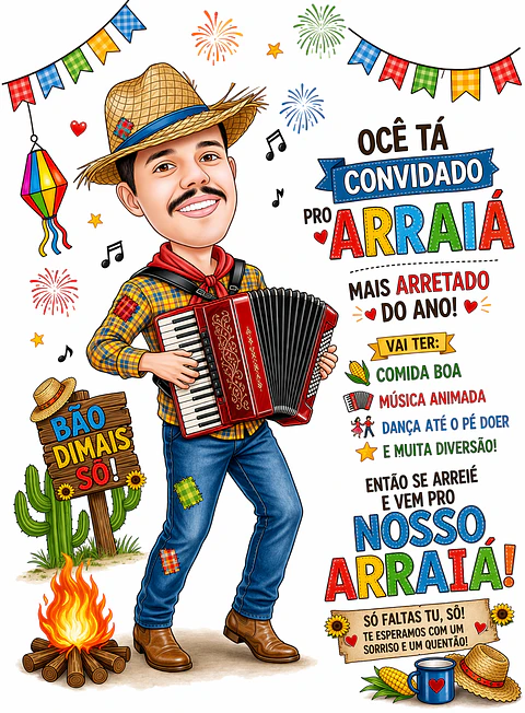 Caricatura Personalizada Digital para Convites Festa Junina, Casamento e Aniversário Caricatura de Casal Caipira Arraiá