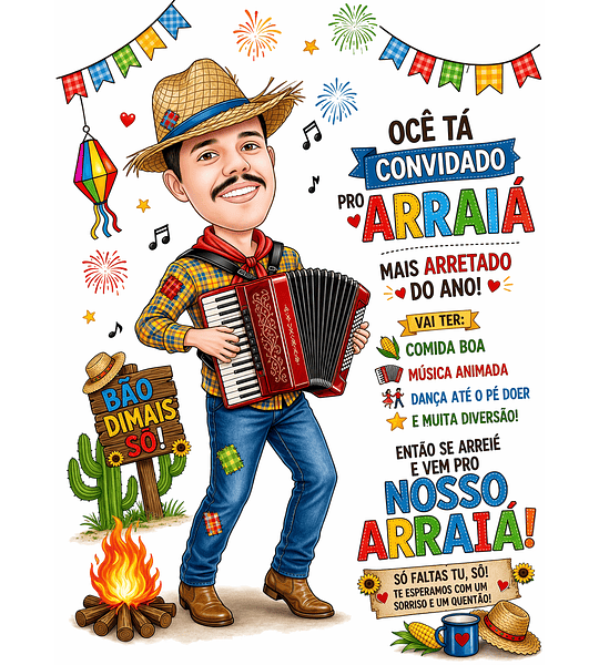 Caricatura Personalizada Digital para Convites Festa Junina, Casamento e Aniversário Caricatura de Casal Caipira Arraiá