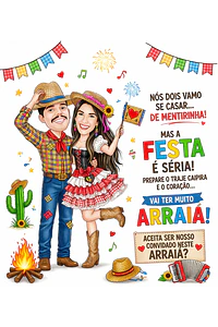 Caricatura Personalizada Digital para Convites Festa Junina, Casamento e Aniversário Caricatura de Casal Caipira Arraiá